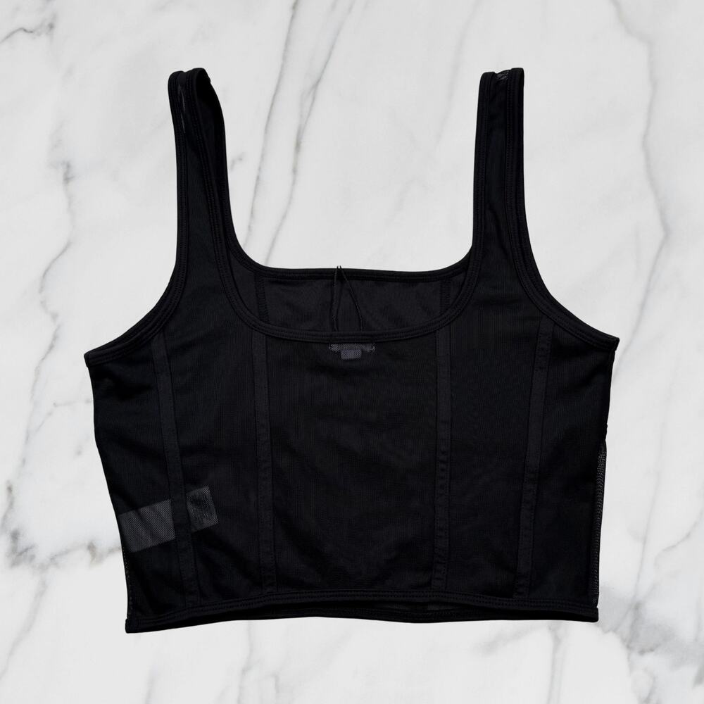 Garage Black Mesh Corset Bustier Crop Top Square Neck Medium - Picture 3 of 8